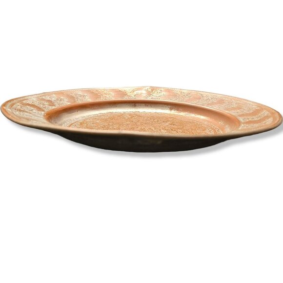 Vintage Persian Round Tray Plate Copper with Tin Wash Beautiful Details JH1338 - Picture 9 of 9